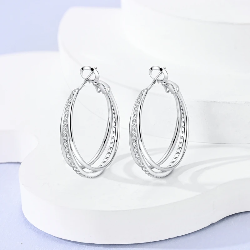 Original 925 Sterling Silver Hoop Earrings Luxury Square Circle Heart Hoop Earrings For Women Girl Party Wedding Jewelry Gifts