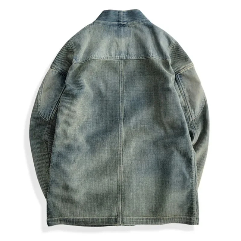 Amekaji Wear Clothes Men Blue Dyed Denim Robe Jacket Cardigan Coat Retro Washed Dyed Distressed 5