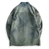 Amekaji Wear Clothes Men Blue Dyed Denim Robe Jacket Cardigan Coat Retro Washed Dyed Distressed 5