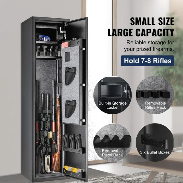 SucceBuy 3-8 Rifles Gun Safe w/ Digital Keypad & Lock Gun Storage Cabinet with Removable Storage Shelf for Home Long Gun Pistols 2
