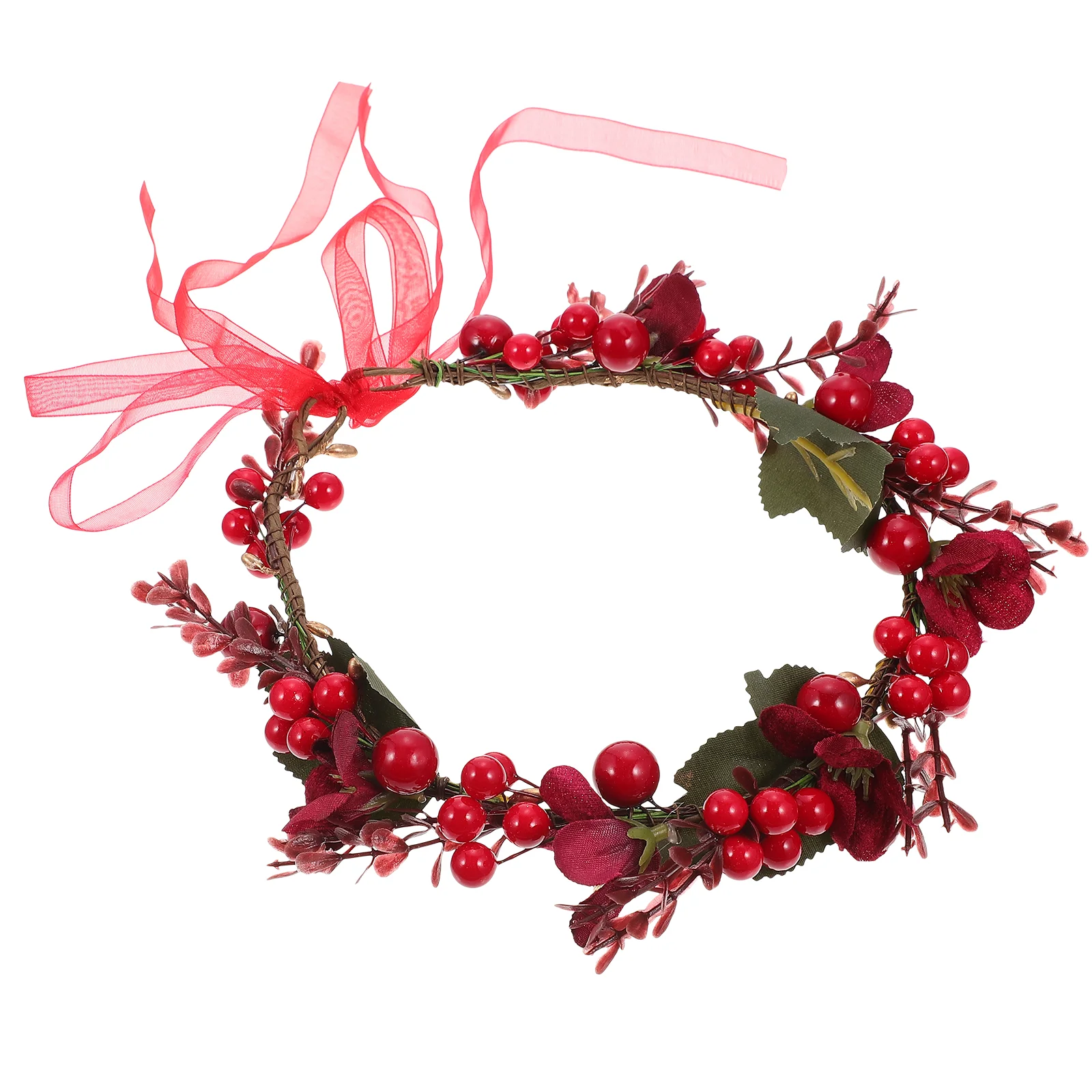 

Wreath Crown Christmas Bride Wedding Decor Girls Accessories Berries Hair Band Ribbon Headpiece for Simulation Headdress