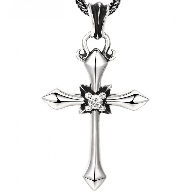 

NEW S925 Sterling Silver Vintage Trendy Exquisite Set With Zircon Cross Pendant Men's and Women's Gift Free Shipjng