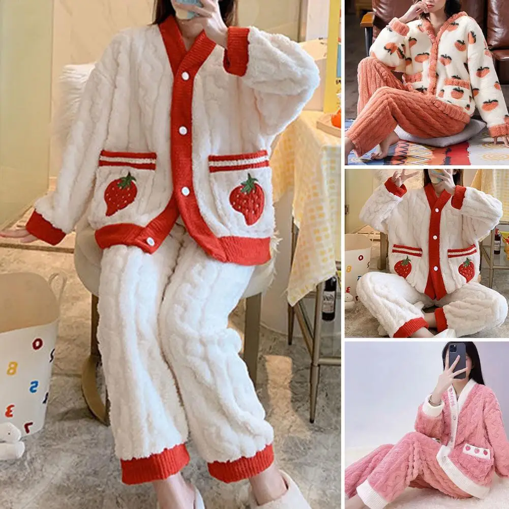 

Leisure Wear Homewear Nightie Female CoralFleece Pajamas Sets For Women Autumn Winter Thick Warm Sweet Cute Sleepwear Flannel