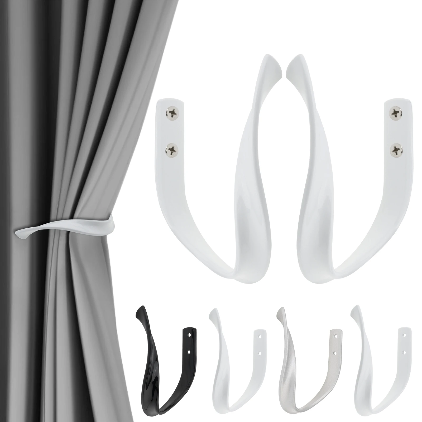 Modern Concise U-shaped Aluminum Alloy Curtain Hooks 2pcs for Living Room/Bedroom/Office with Screws,Wall Mounted Curtain Holder