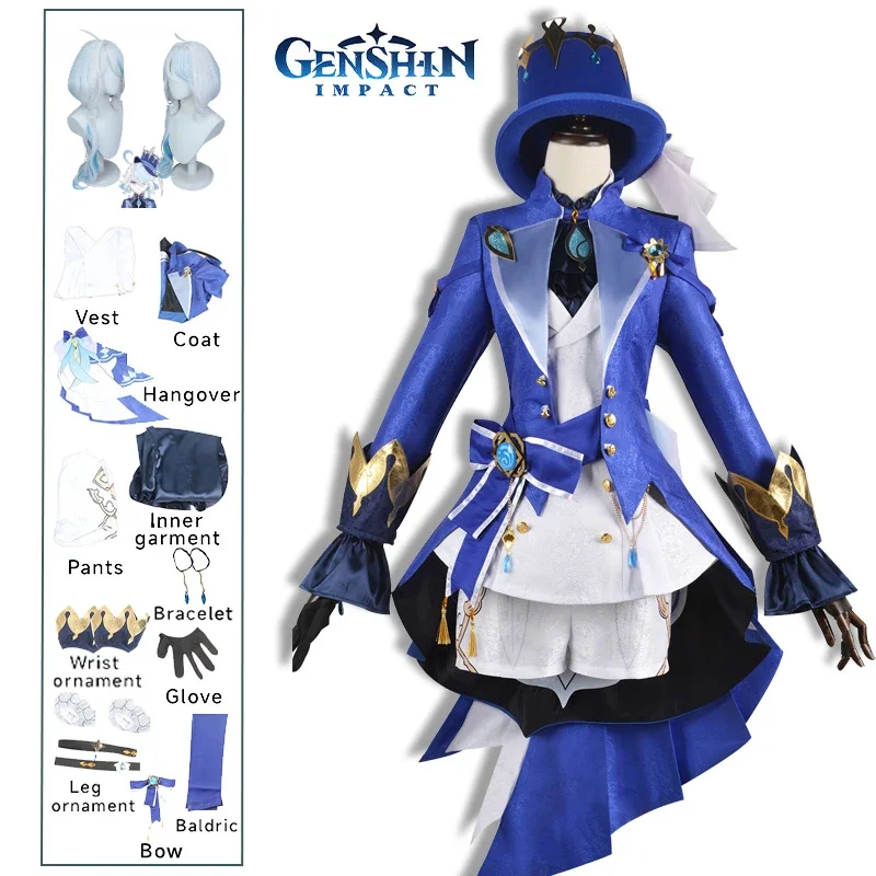 

Focalors Cosplay Genshin Impact Costume Daily Clothes Carnival Uniform Wig Halloween Party Role Play Masquerade Game Water God