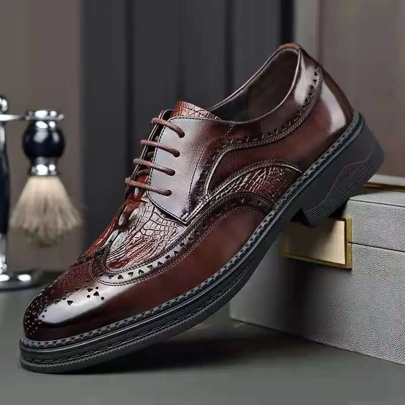 Men Brogue Shoes SUIT Shoes Casual Formal Business leather brown Wedding Italian Dress banquet Shoe