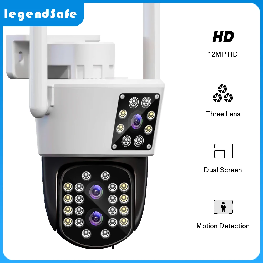 8mp Three Lens Dual Screen Wifi Outdoor Camera Ptz 10x Hybrid Zoom Auto