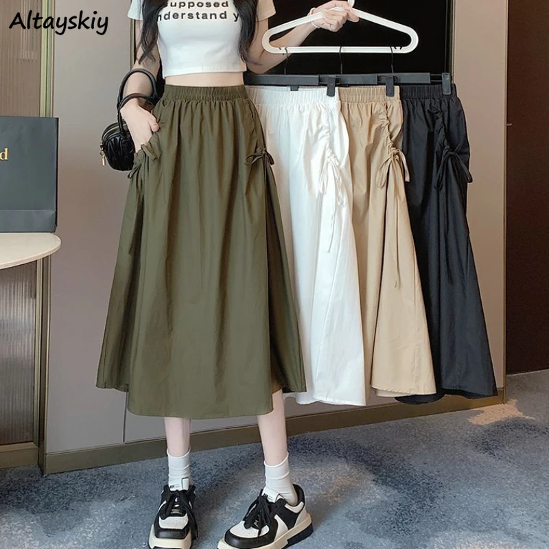 

Skirts Women Leisure Solid Korean Style Loose All-match Design Shirring Summer Comfortable Simple Classic Fashion High Waist New