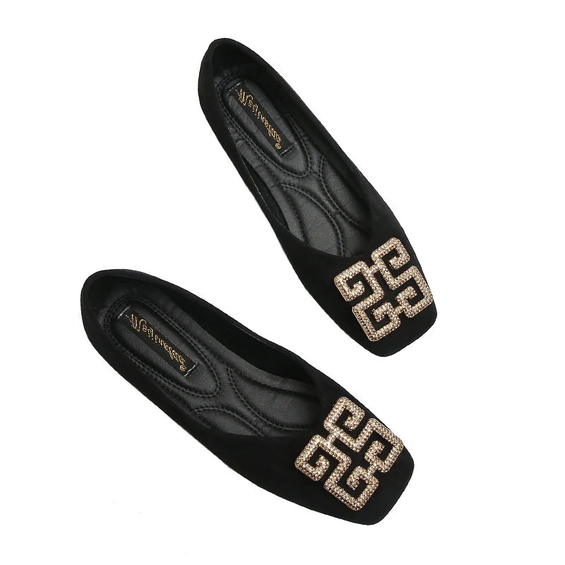 Flat Shoes for Women's Spring New Square Toe Versatile Shallow Cut Low Heel Women's Shoes Loafers Women Large Size 44 45 46 5