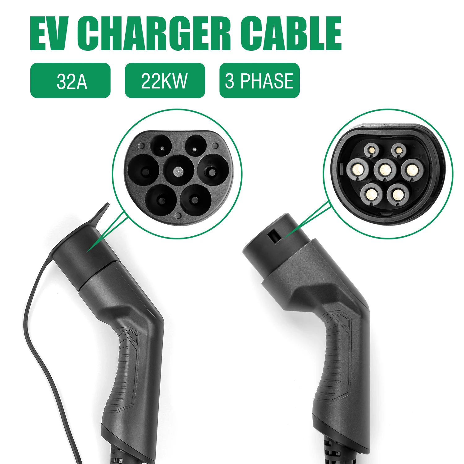 EV Charging Cable 32A 22KW Three Phase Electric Vehicle Cord for Car Charger Station Type 2 EVSE Female to Male Plug IEC 62196