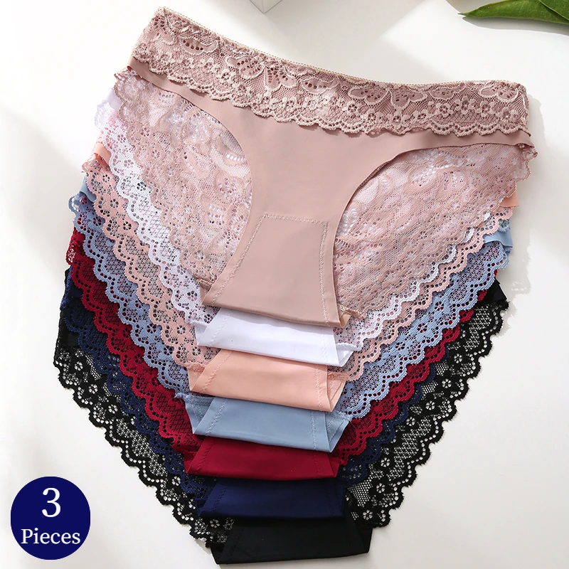TrowBridge 3PCS/Set Women's Panties Plus Size Lace Underwear Hollow Out Sexy Woman Briefs Comfort Lingerie Breathable Underpants