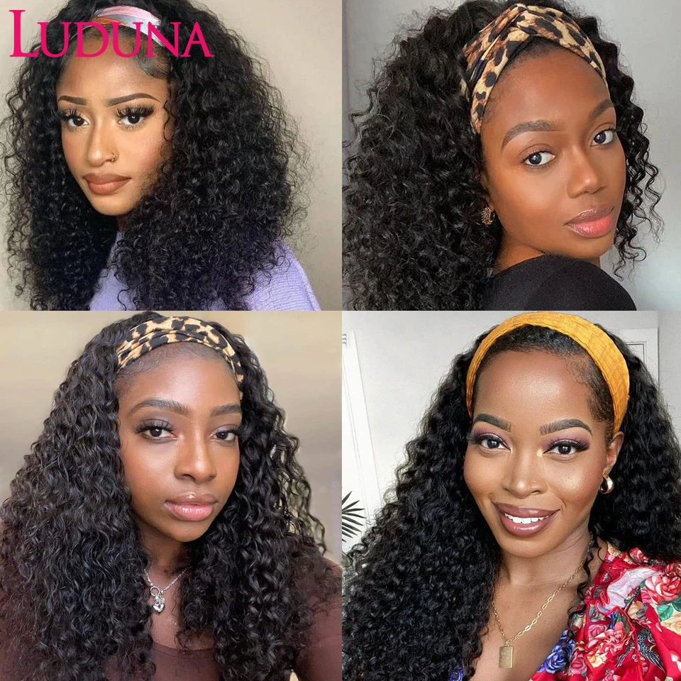Headband Wig Human Hair Malaysian Water Wave Human Hair Wigs 180% Highlight Headband Wigs 8-30 Inch Curly