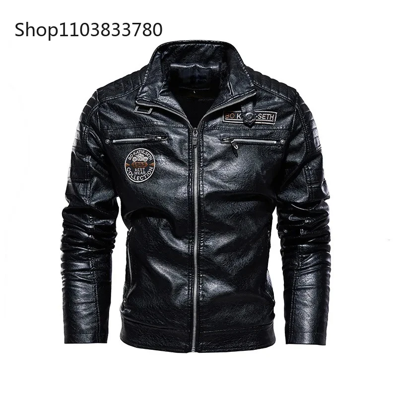남성용 PU 재킷, 단색 라펠 플러시 및 두꺼운 남성 스포츠 재킷, 플러스 사이즈 7XL 오토바이 가죽 재킷, 남성 의류, 겨울