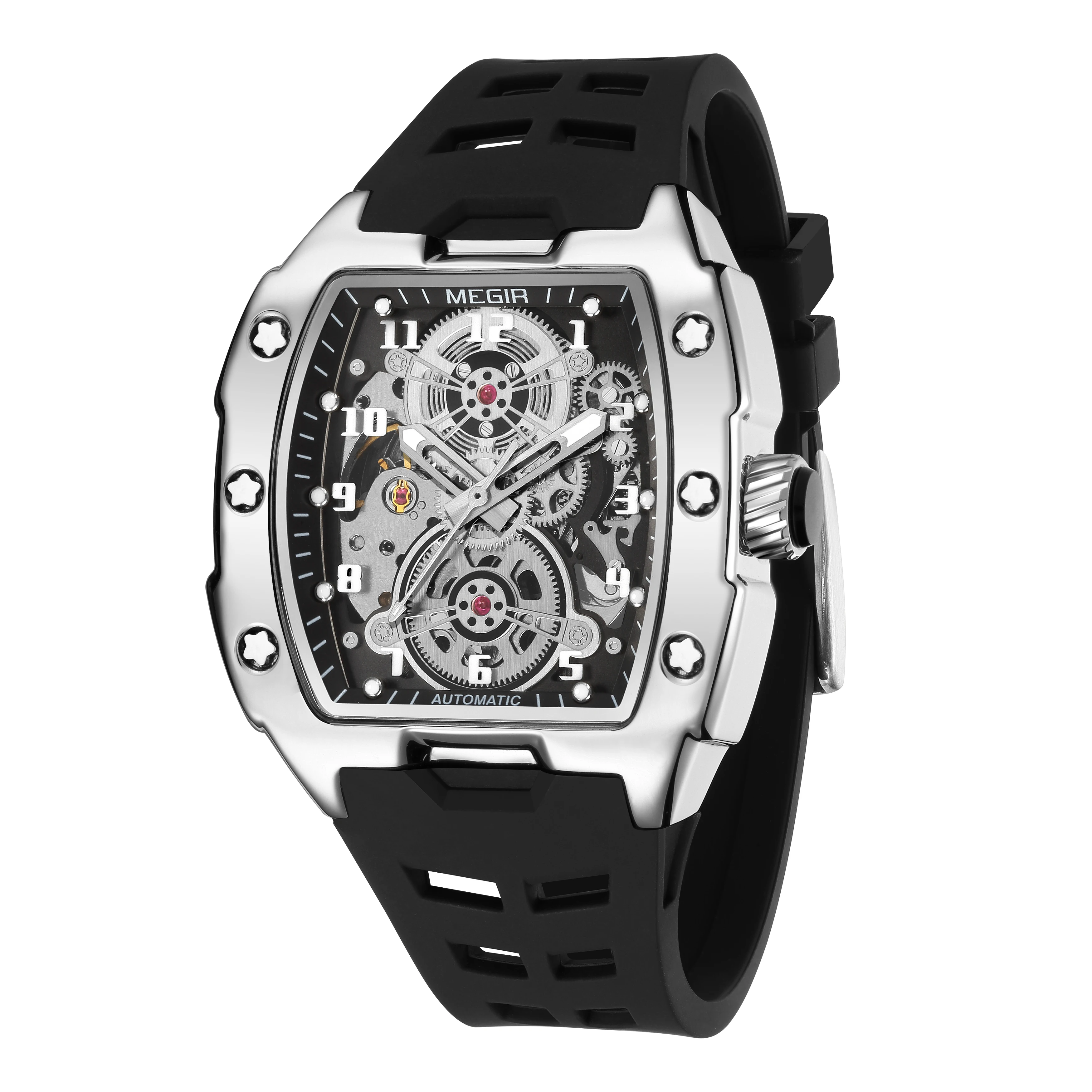 MEGIR Automatic Mechanical Watches for Men 43MM Tonneau Skeleton Dial Man Wristwatch Waterproof Luminous Male Clock Reloj Hombre - 6