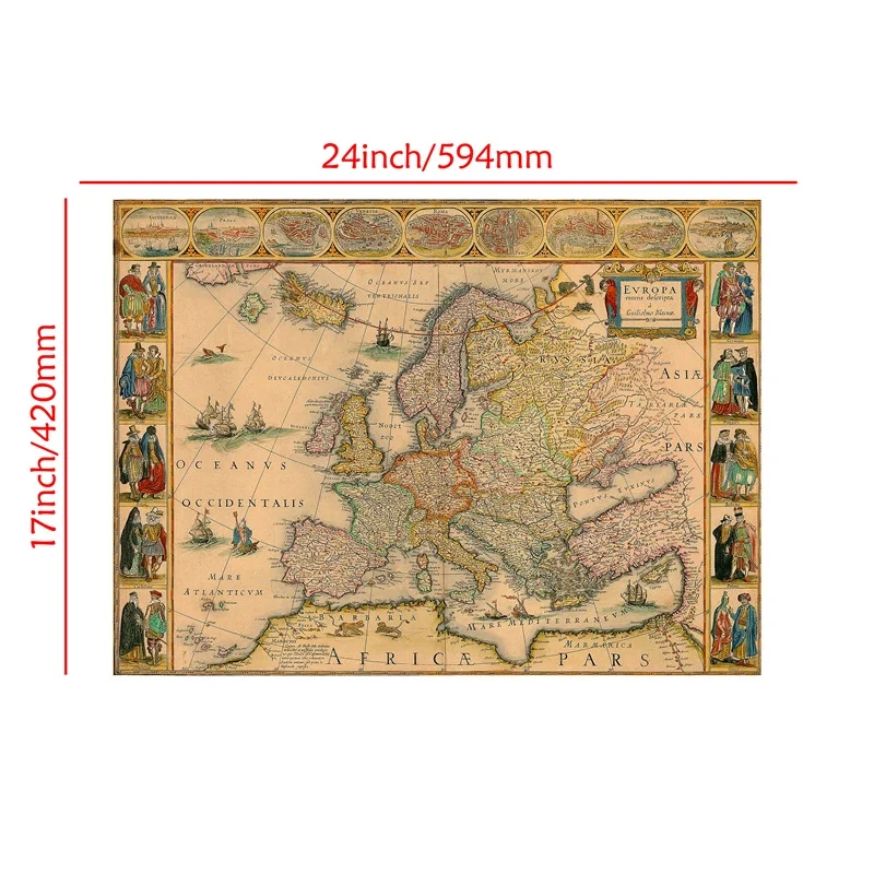 59*42cm Retro Map Non-woven Canvas Painting Wall Art Picture Vintage Poster and Prints Living Room Home Decor School Supplies