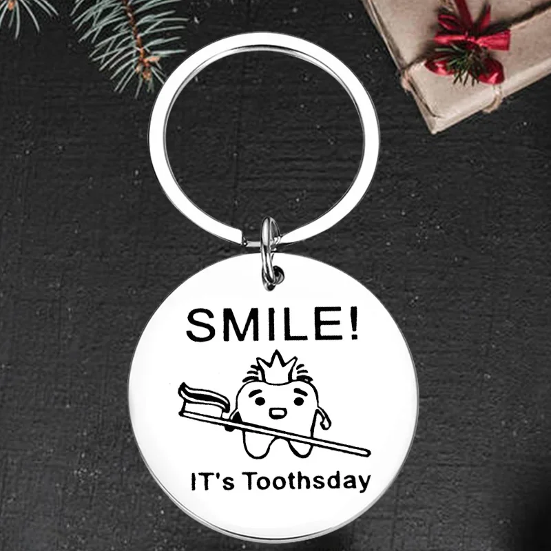 

Cute Toothbrush Toothpaste Dental Keychain Pendant Teeth Health Protection Awareness Commemorative Key Chain It's Toothsday