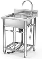 Utility Sink Stainless Steel Commercial Restaurant Kitchen Sink with Cold & Hot Water Pipe, Laundry Tub For Indoor Outdoor 1