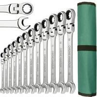 Ratchet Spanner Wrench Set 8-22mm Gear Ring Ratcheting Combination Wrench Kit Metric Flexible Head with Canvas Bag 1