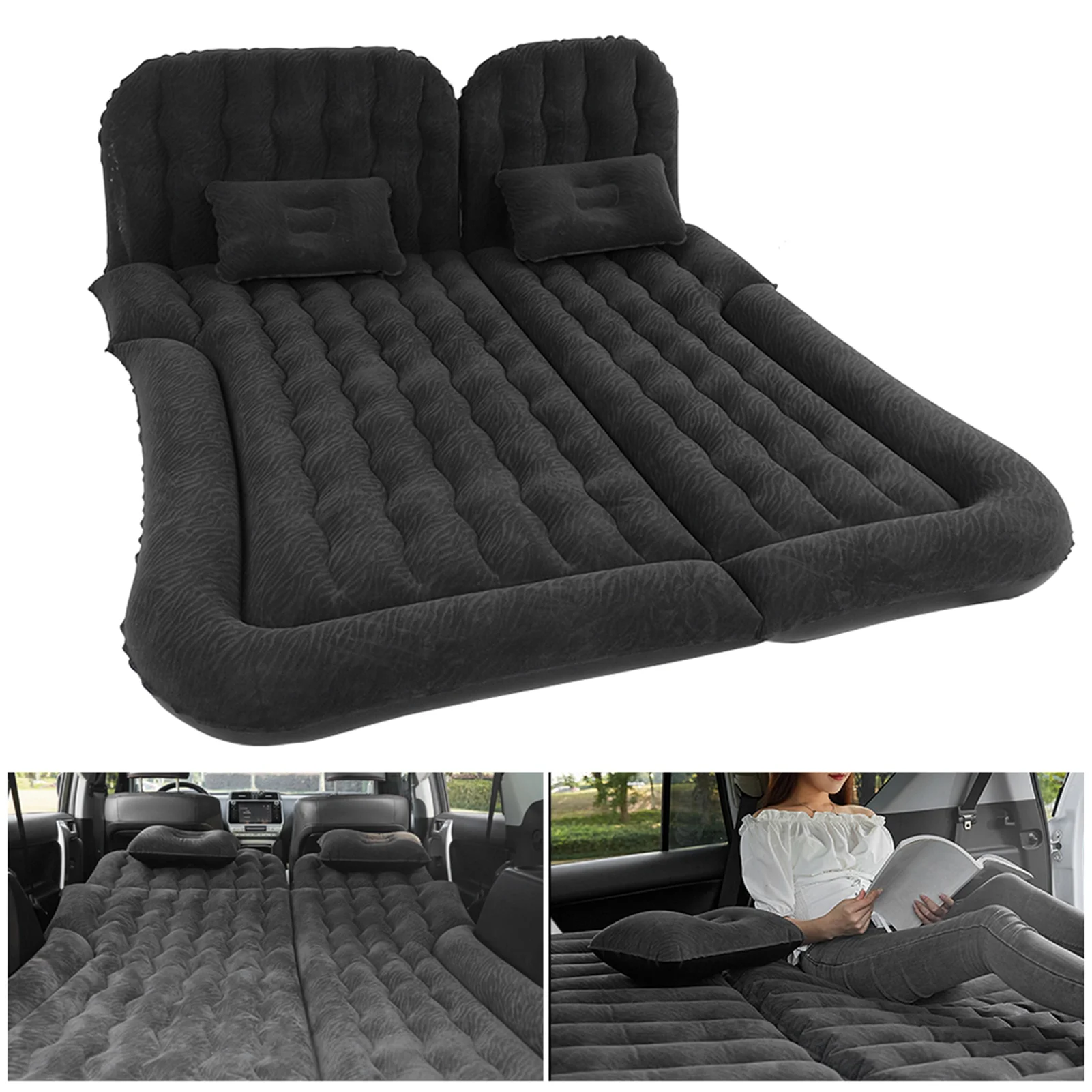 Car Inflatable Bed inflatable air bed car sleeping mattress camping mattress inflatable camping mattress 2‑In‑1 Multifunctional Inflatable Travel Mattress PVC Flocking Soft Sleeping Rest Cushion for Car SUV