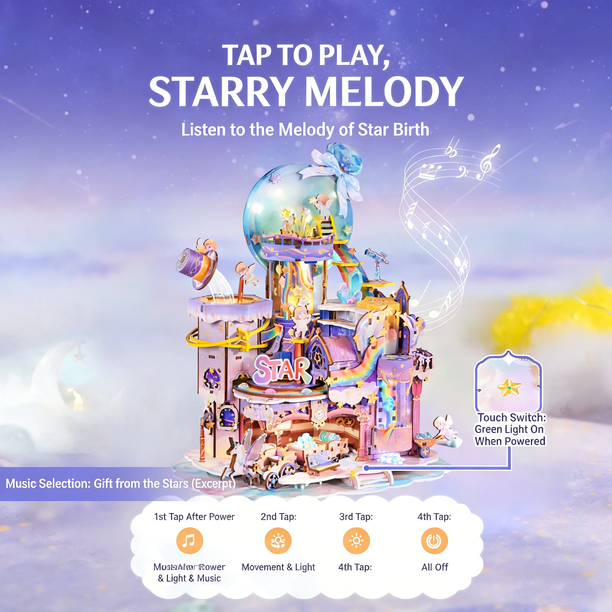 DIY 나무 뮤직 박스 스타 워크샵 ? 조명과 회전 기능이 있는 3D 퍼즐 모델 키트, 582개 부품으로 구성된 성인 및 소녀 생일 선물용 공예품