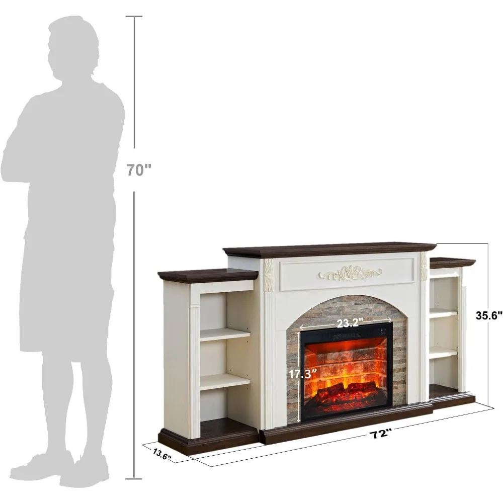 72" Electric Fireplace,FarmhouseTV Stand for TVs Up To 80 Inch, Entertainment Center with Storage for Bedroom,Fireplace TV Stand 2