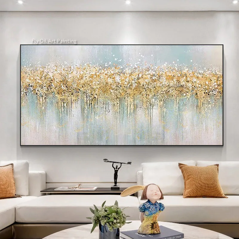

100%Hand Painted Abstract Golden Oil Painting On Canvas For Living Room Bedroom Decoration Simple Abstract Wall Art As Best Gift