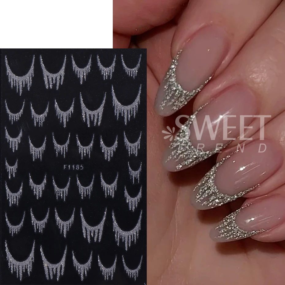 4pcs French Stripes Line Nail Art Stickers Holographic Gold Silver Glitter Line Simple Slider Nail Decal DIY Manicure Decoration