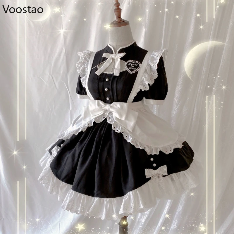 Lolita Dress Japanese Sweet Lolita Dress Women Gothic Kawaii Puff Sleeve Ruffles Cosplay Party Dresses Girls Cute Apron Maid Carnival Dress