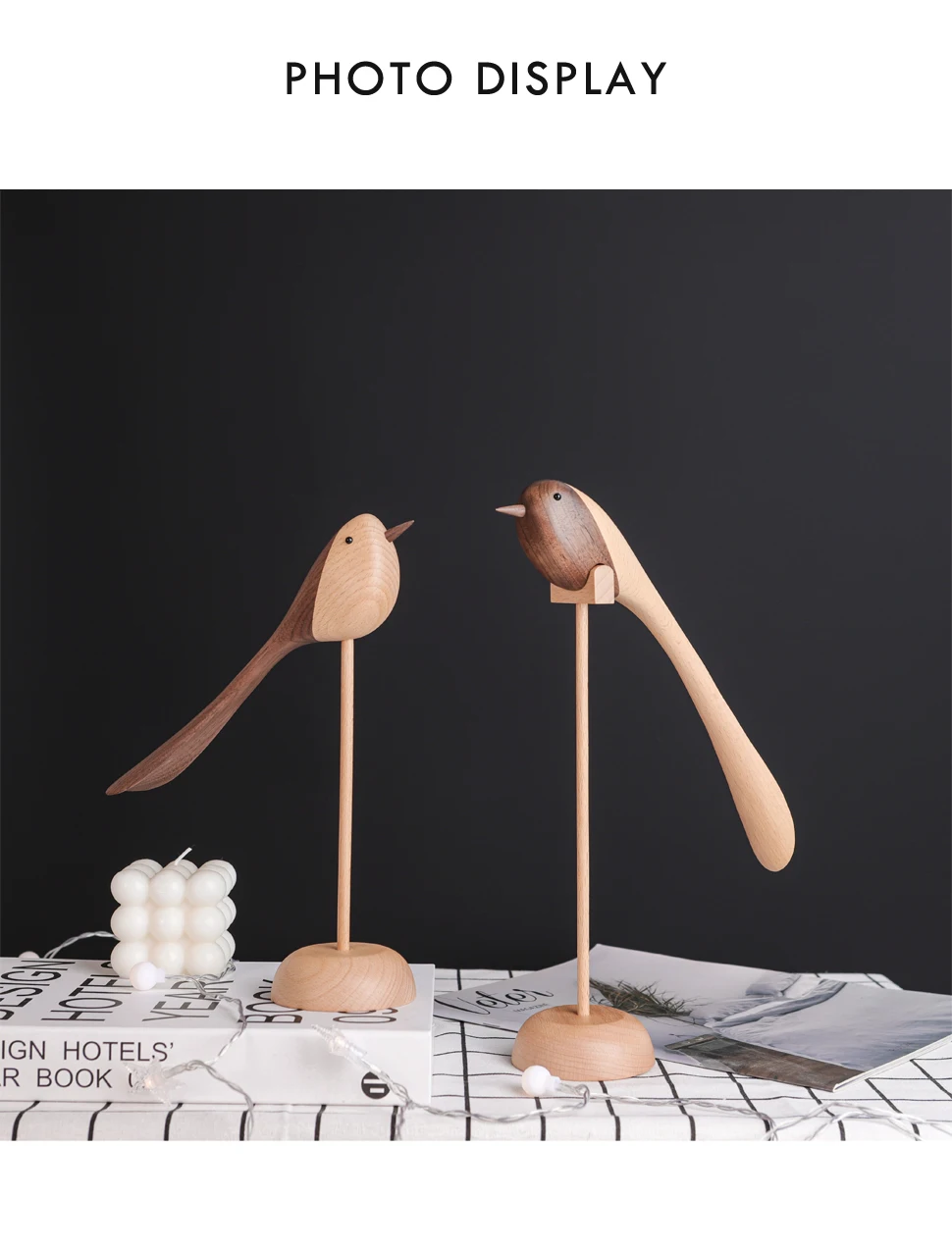 Nordic Wooden Lovebird Figurine Decor