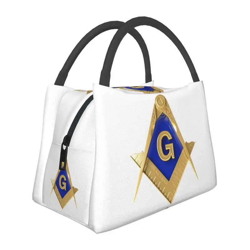 

Gold Square Compass Masonic Freemason Lunch Box Freemasonry Thermal Cooler Food Insulated Lunch Bag Travel Work Pinic Container