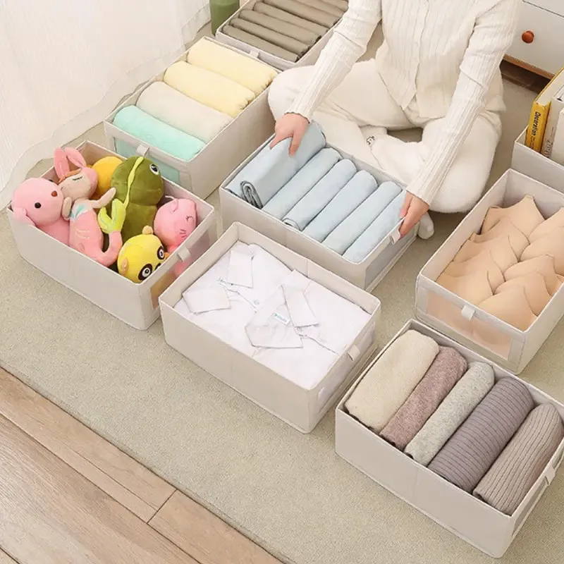 Foldable Cotton and Linen Visible Window Closet Clothing Storage Box, Fabric Storage Bin for Toys and Clothes, Closet Organizer, 5