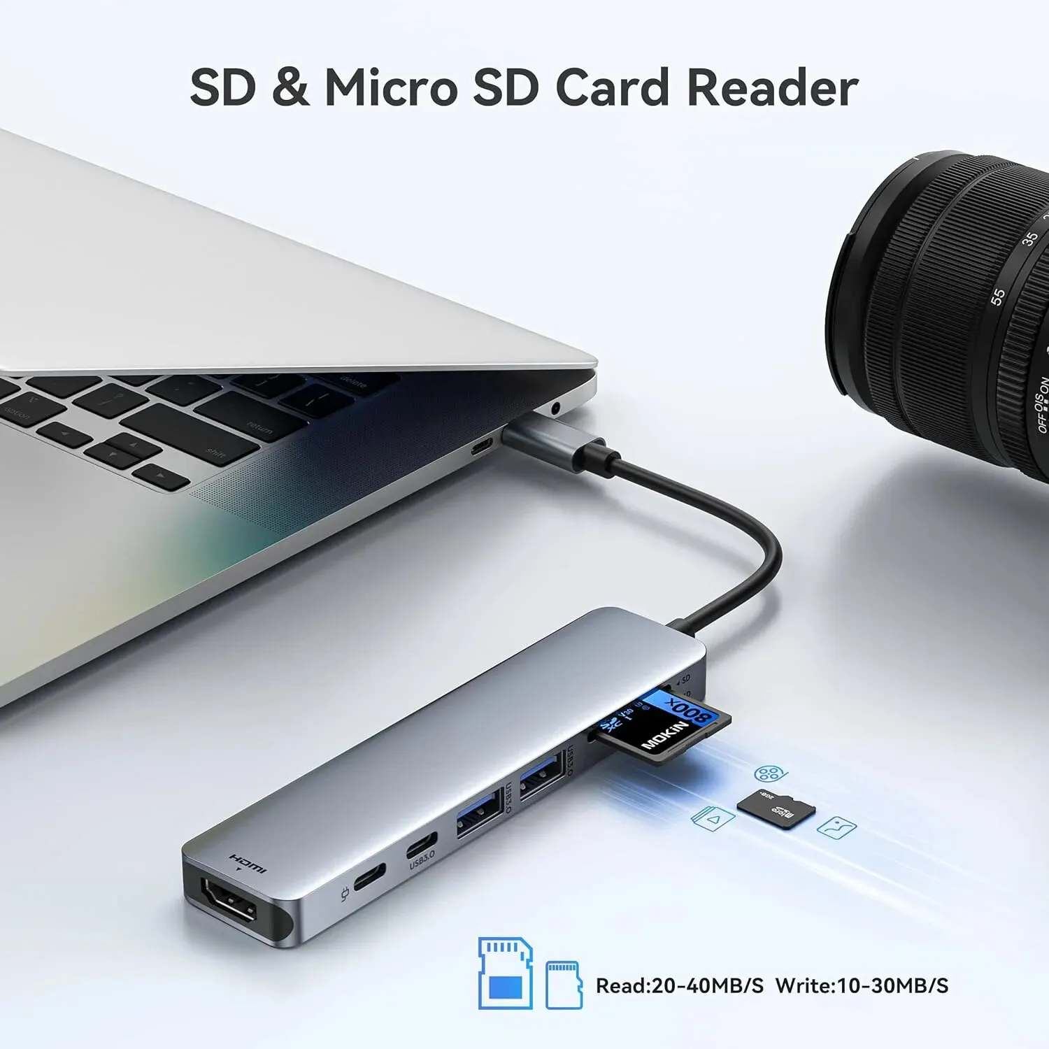 USB C 허브 어댑터 to 4K HDMI 호환 SD TF 카드 리더, USB 3.0 2.0, C타입 PD 충전, 맥북 아이패드 덱스 씽크패드용