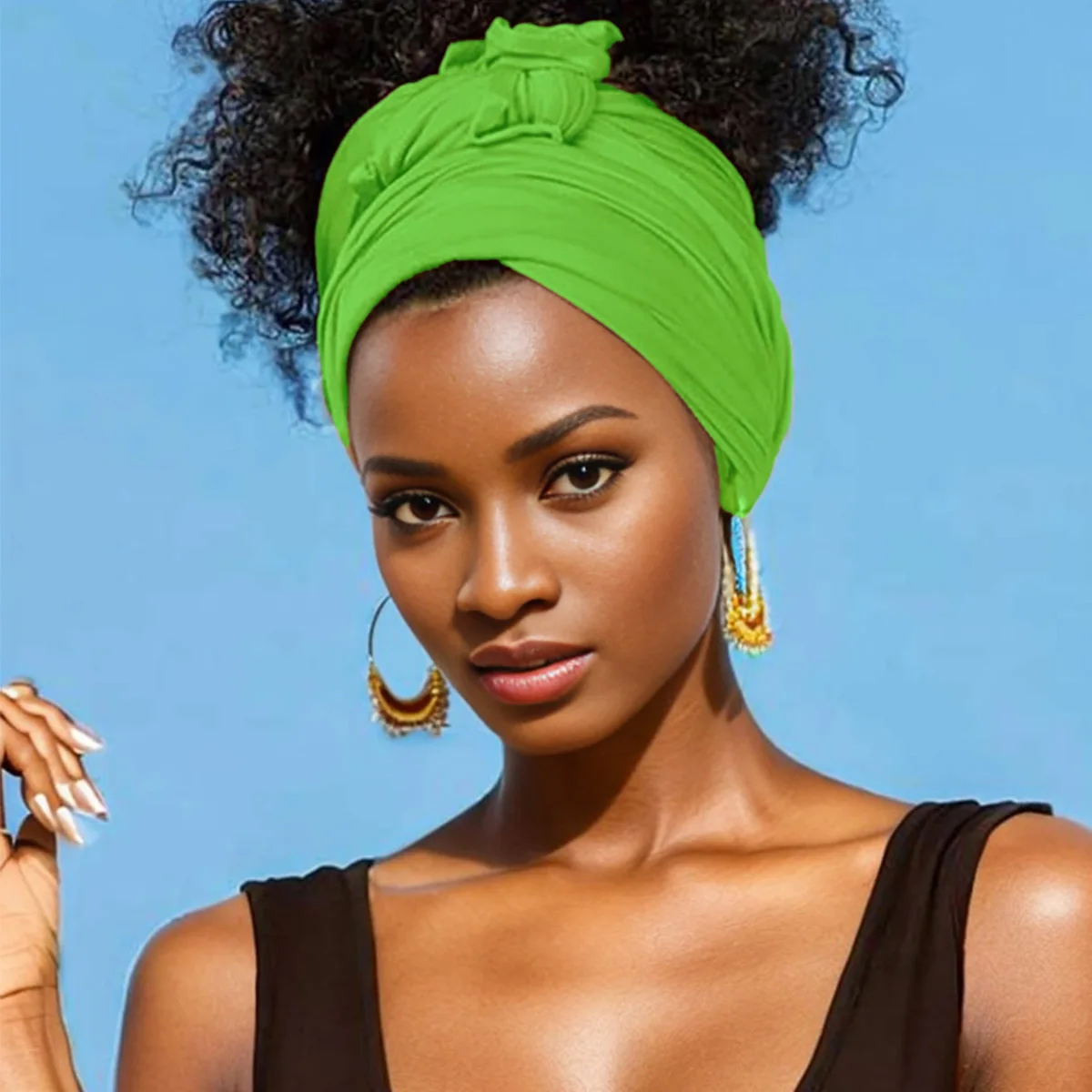 Hot selling stretch jersey turban african headband solid color super soft extra long breathable headband for women 3