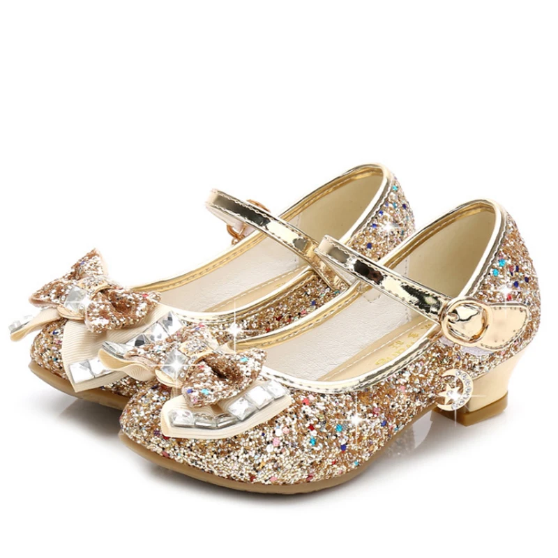 Kids Leather Shoes Girls Wedding Dress Shoes Children Elsa Princess Bowtie Dance For Girls Casual Flat Sandals