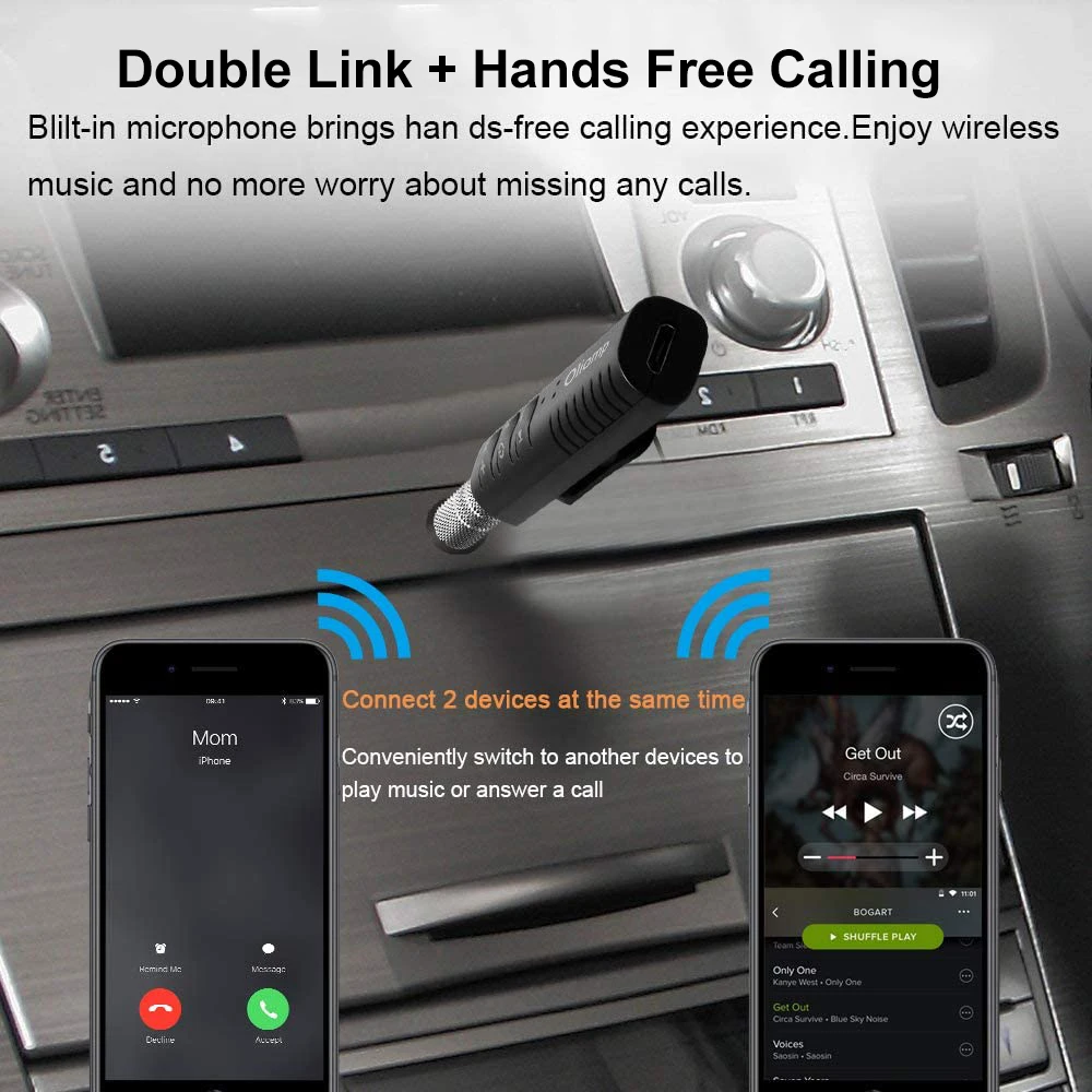 3.5mm Aux Adapter Bluetooth 5.0 Stereo Audio Wireless Receiver for Wired Headphones Car Home Hands-Free Calling Music