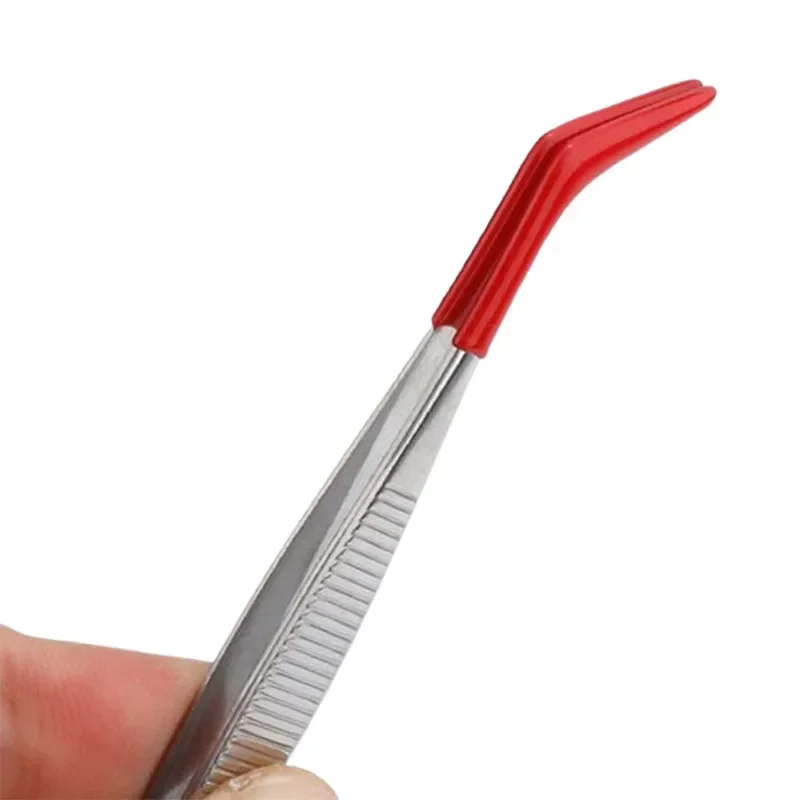 Precision Tweezers 4Pcs Tweezers with Rubber Tips Set Stainless Steel Long Industrial Tweezers Bead Stamp Coin Jewelry Tweezer Clip Hand Tools