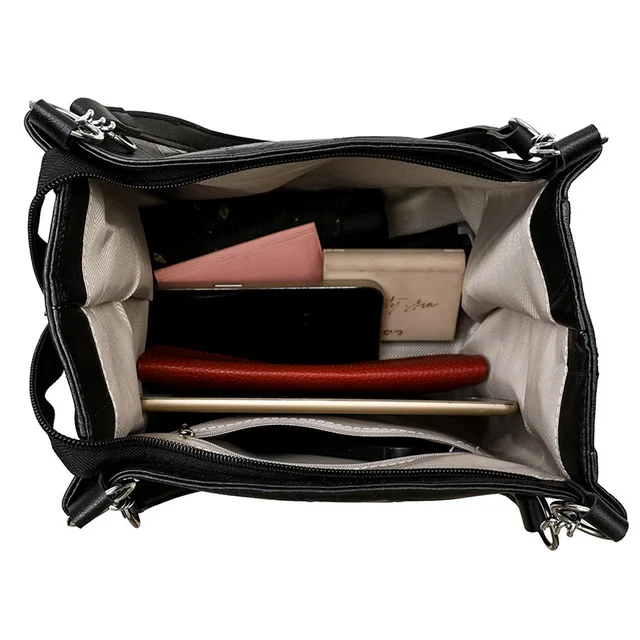 Fashionable Women's Shoulder Bags Large Capacity Tote Bag Leather Check Pattern Handbags Shopping - Image 3