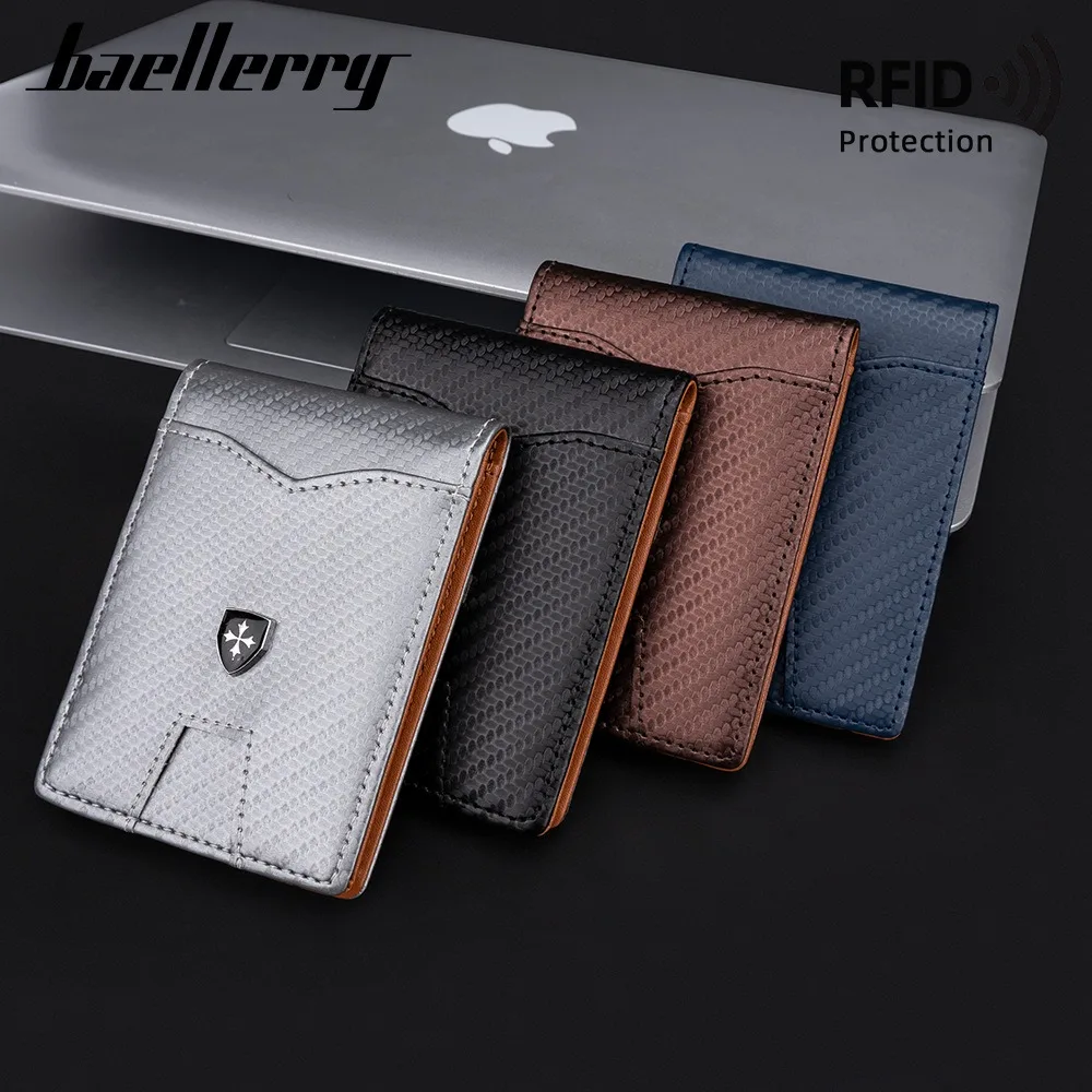 Men's Front Pocket Wallet Business Style RFID Blocking Zipper 5 Slots Slim PU Leather for Office