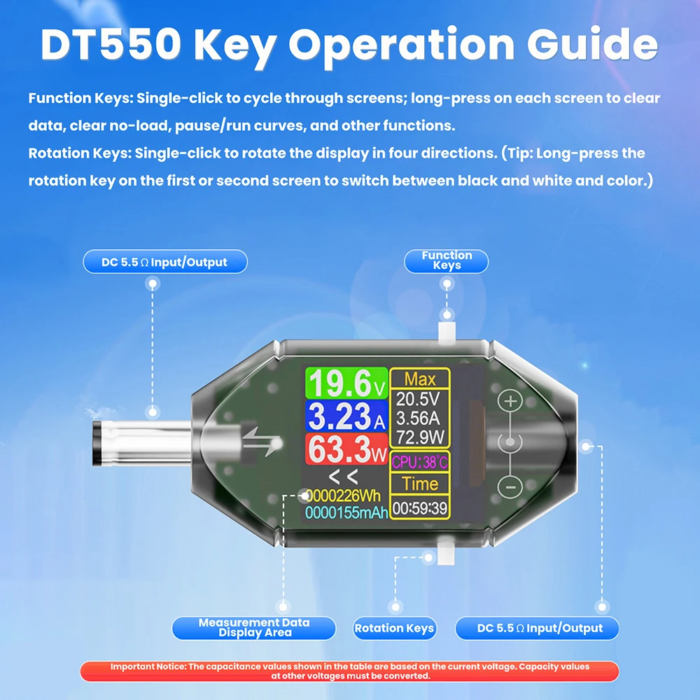 DT550 DC 전압 테스터 전력계 고정밀 전압 전류 테스터 디지털 전압계 전류계 전력계 DC 5.5*2.5용