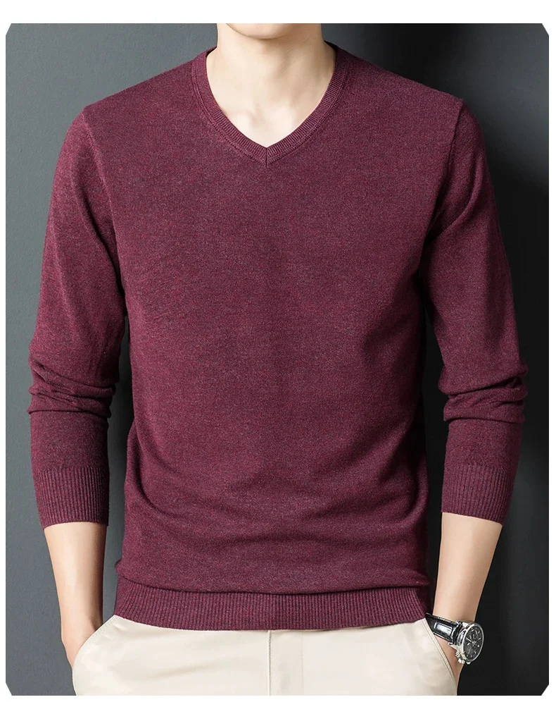 Description Picture 6 of itemColors 10 Autumn Men's Woolen Sweaters Classic Style Business Casual Pullover V-neck Thin Sweater Male Brand Bottoming Shirt