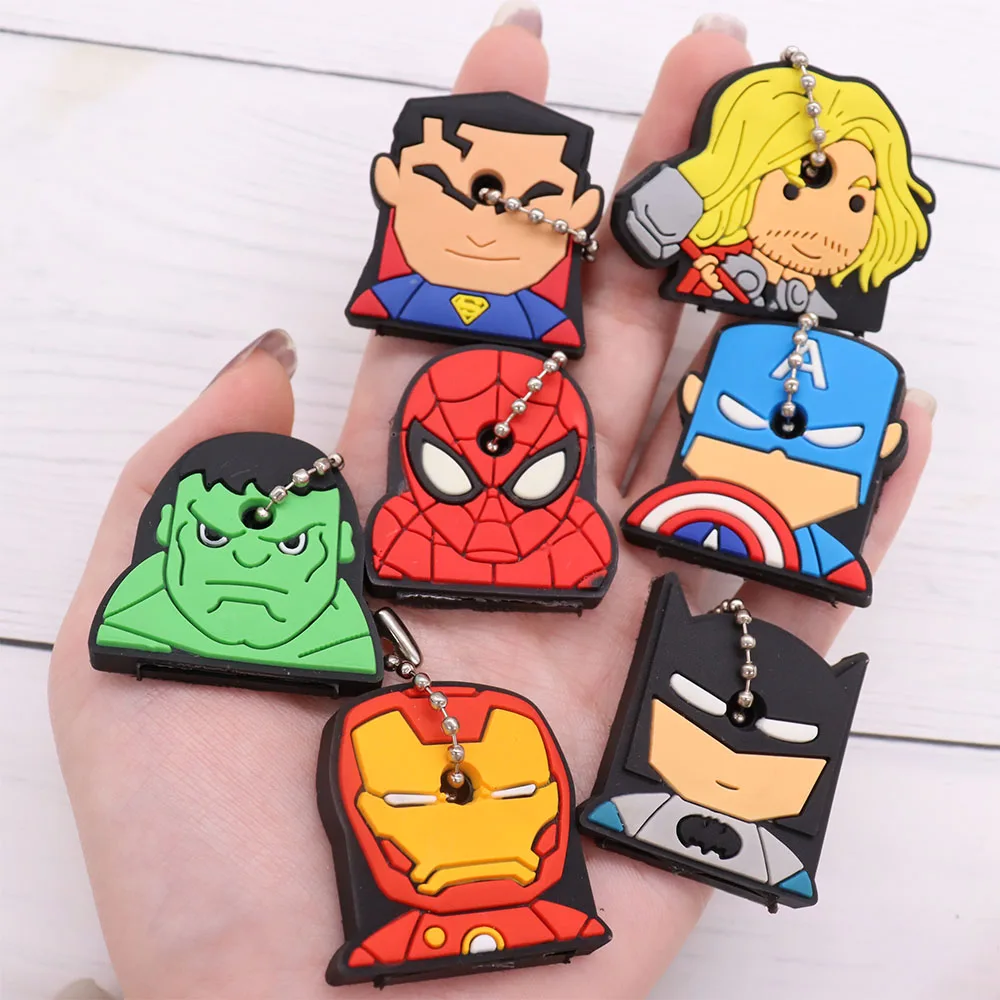 1 Pz Avengers Spider Man Captain America Key Cover Portachiavi In Silicone Donna Uomo Funny Car Key Holder Caps Kids Party Gift