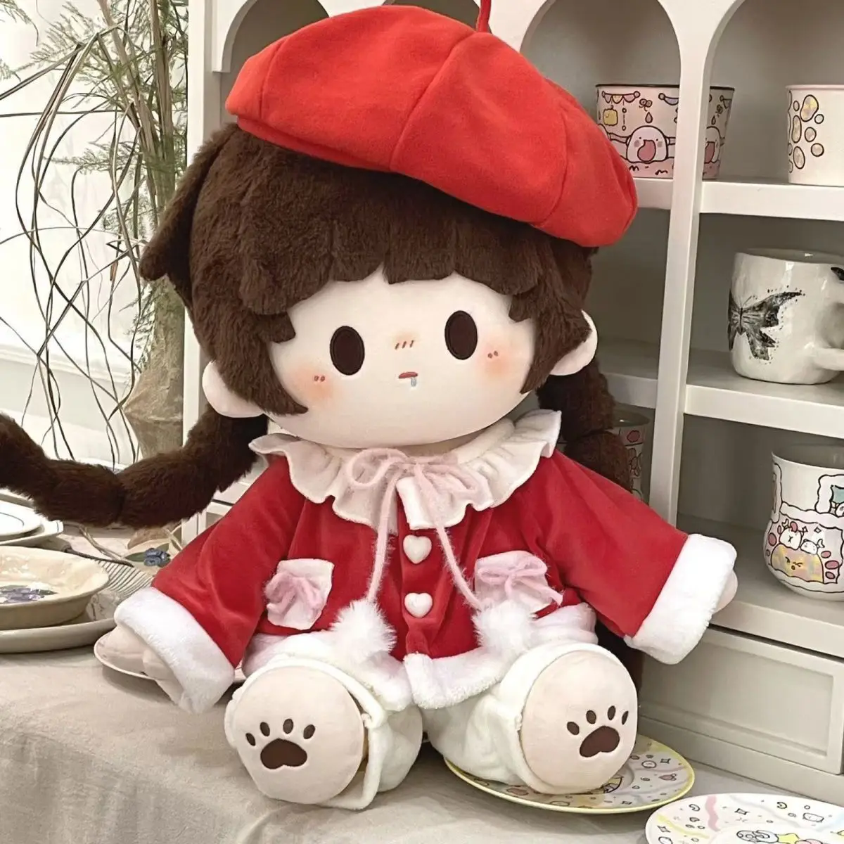 40CM Plush Doll Clothes Sitting Posture Cotton Doll Clothing Cute Beret Winter Coat Pants Suit Replacement Doll Accessories Gift