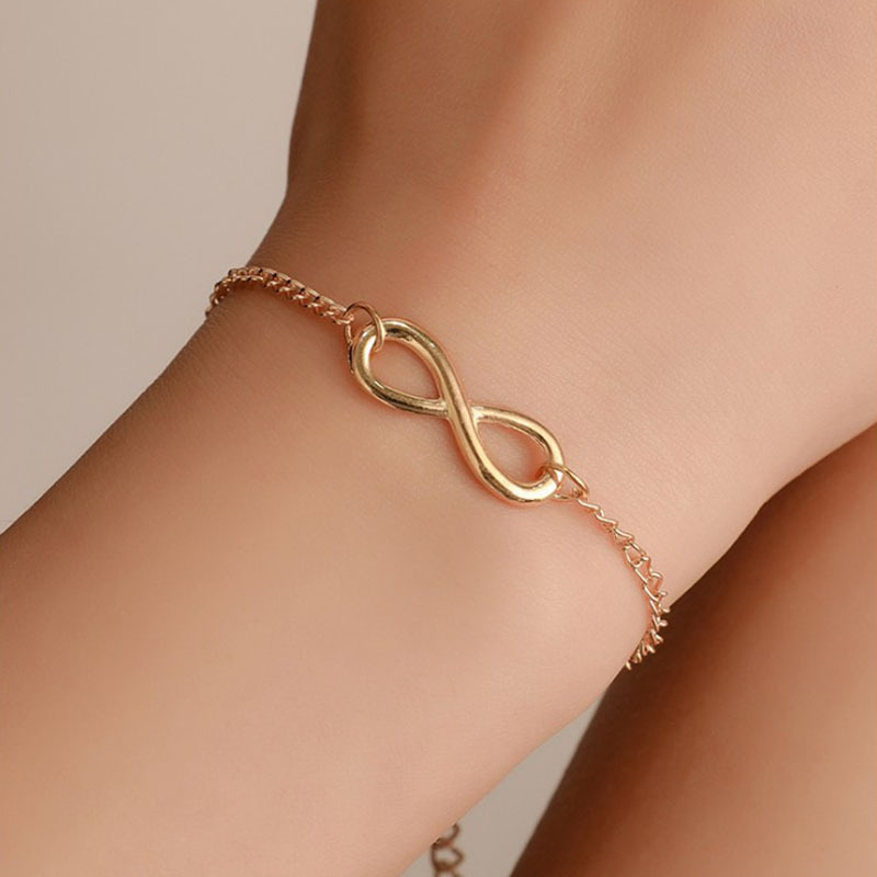 Simple Golden Silver Color Infinity Bracelet for Women Number 8 Charms Bracelets Bangles Fashion Unusual Party Jewelry Gift
