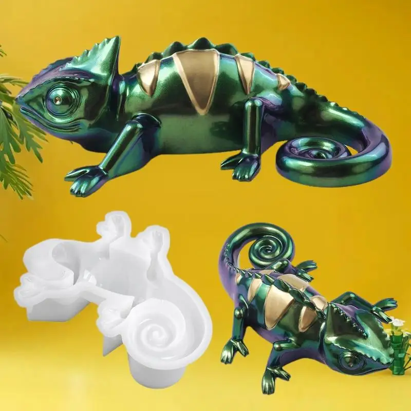 3D 카멜레온 도마뱀 실리콘 몰드 DIY 수제 파충류 크리스탈 에폭시 수지 석고 공예 주조 금형 홈 장식