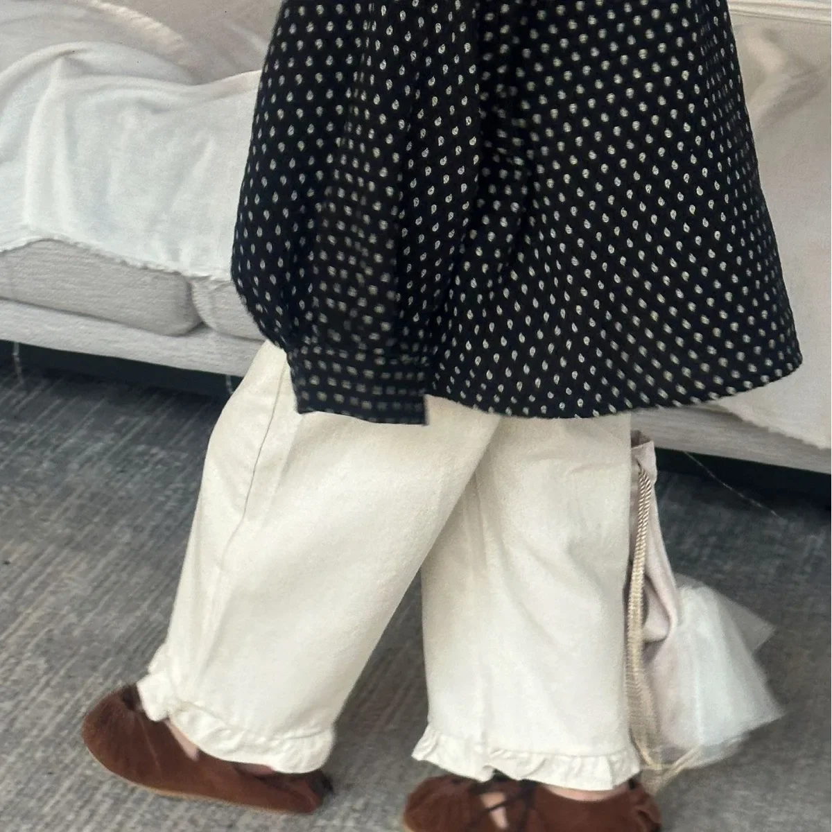 

Детская одежда, детские повседневные брюки, весна 2024, новинка, прямые кружевные однотонные прямые брюки в Корейском стиле для девочек