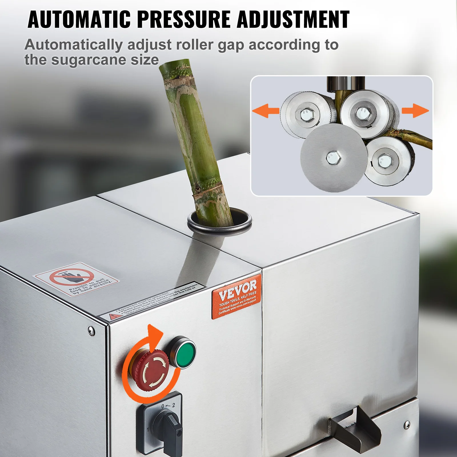 VEVOR Electric Sugar Cane Juicer, 800W Sugarcane Juicer Machine with 661LBS/H High Output, 4 Stainless Steel Roller, Auto Roller 5