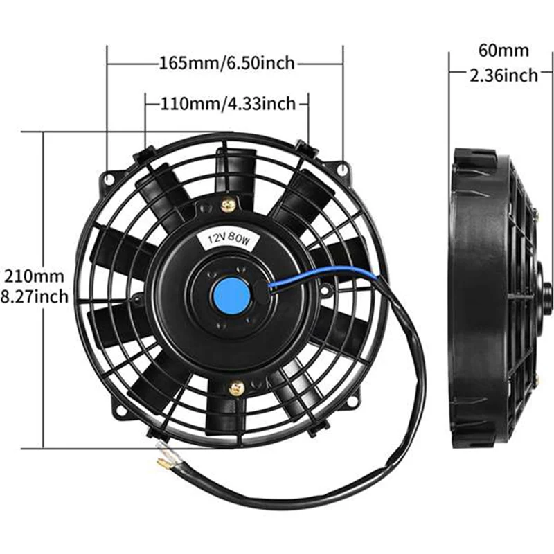 Electric Radiator Inhale Fan 12 Inch Universal Slim Push Pull 12V 80W Cooling Engine Fan With Mounting Kit 6