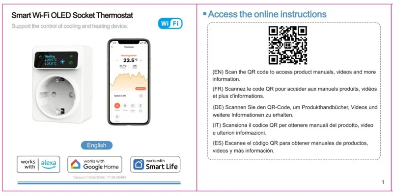 Tuya Smart WiFi Thermostat EU Plug 16A Real-time temperature monitoring automati