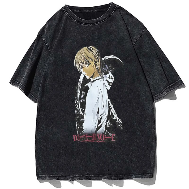 

Japanese Anime T-shirt Death Note Washed T Shirt MisaMisa Printing Cotton T-shirt Lawliet Black Clothes Summer Streetwear Top