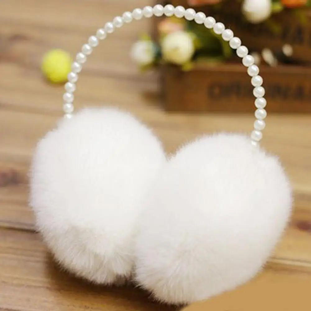 Warm earmuffs Fur earmuffs Women plush imitation pearl faux rabbit fur ear warmers